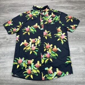 Roark Shirt Mens Medium Black Floral Button Up Classic Fit Organic Cotton Linen